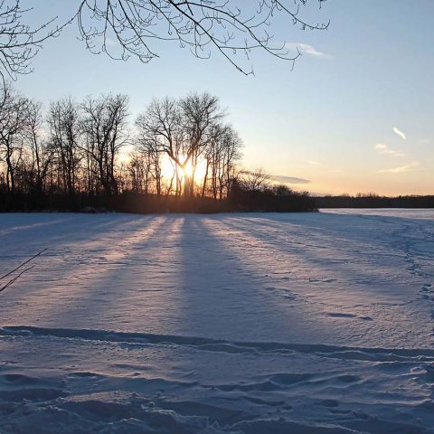 Sunset and Winter Field, Wayland, MA